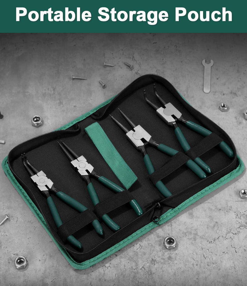 LEAZZLE 4 Stück 180mm Sprengringzangen Set, Sicherungsringzange Set mit Tasche, Gerade Sicherungsrin