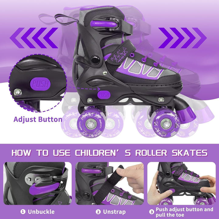 Nattork Kinder Rollschuhe für Mädchen, Jungen und Anfänger, 4 Grössen Verstellbare Rollschuhe mit Le