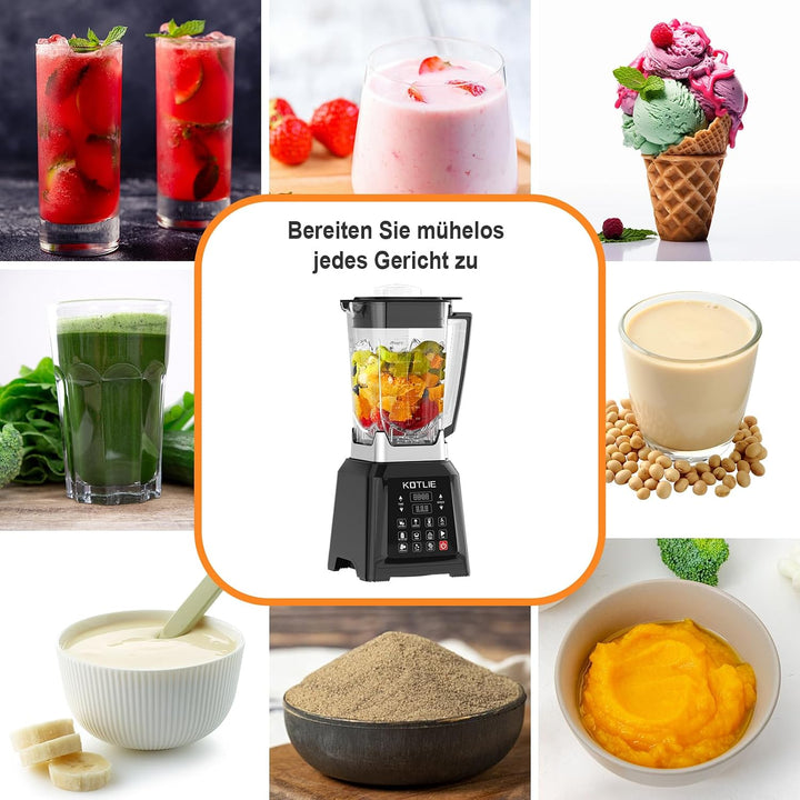 KOTLIE NY-8088EJA Tisch-Haushaltsmixer, 2L-Grossraumbehälter, 7 Lebensmittel-Funktionen, mit Selbstr