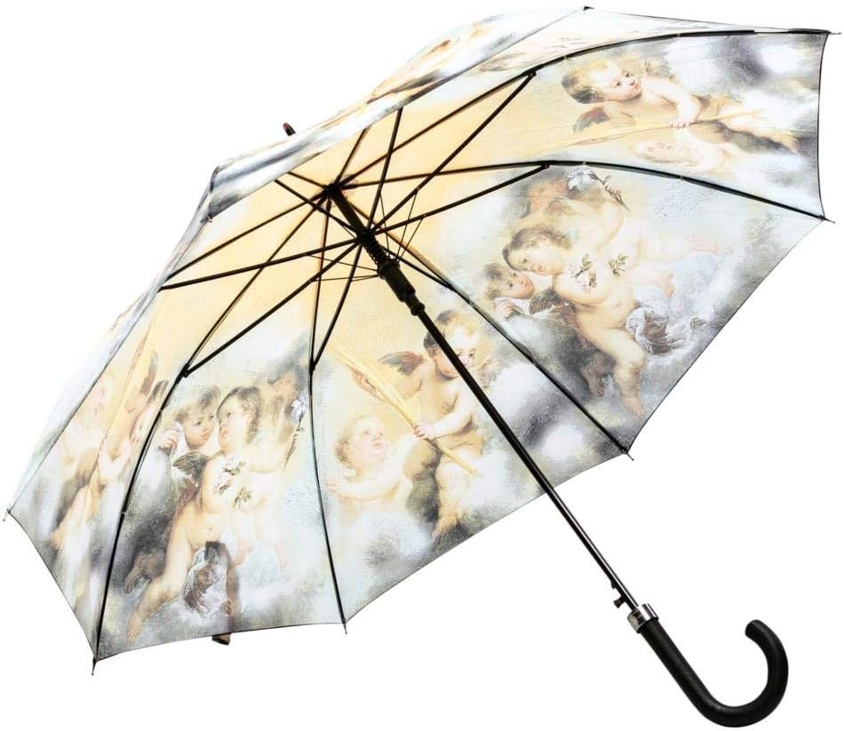 LUCKYWEATHER Regenschirm Stockschirm Damen Motiv Engel in den Wolken Auf-Automatik I Stockregenschir