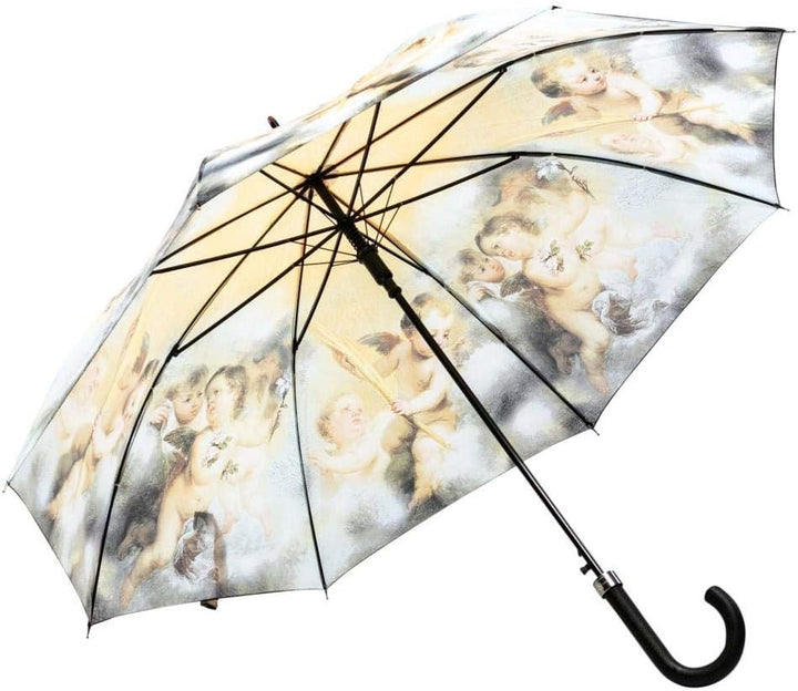 LUCKYWEATHER Regenschirm Stockschirm Damen Motiv Engel in den Wolken Auf-Automatik I Stockregenschir