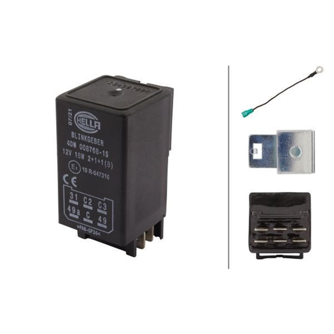 HELLA 4DN 008 768-151 Blinkgeber - 12V - 6-polig - elektronisch - mit Halter/mit Zubehör Single, Sin