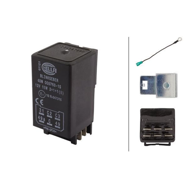 HELLA 4DN 008 768-151 Blinkgeber - 12V - 6-polig - elektronisch - mit Halter/mit Zubehör Single, Sin