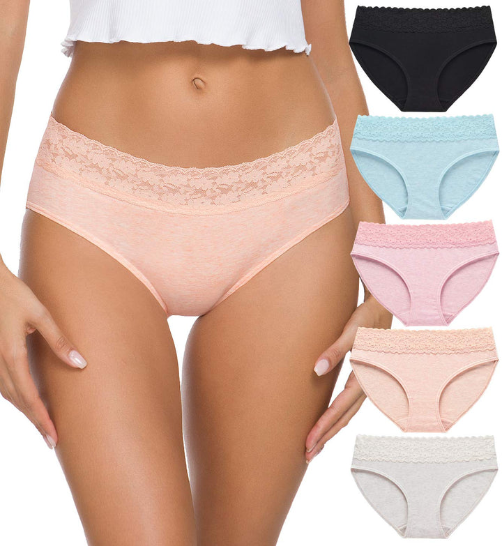 Damen-Unterwäsche, Baumwolle, Bikini-Höschen für Damen, Unterhose, Slips, Hipster, Spitze, 5er-Pack