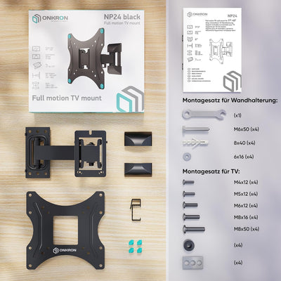 ONKRON neig- und schwenkbare Halterung für TV 17" - 43" mit einem Gewicht bis zu 35 kg max VESA 200x