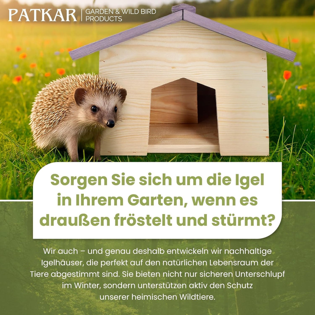 PATKAR Igelhaus Winterfest mit Boden - Premium Igelfutterhaus (Made in Europe) - Labyrintheingang ge