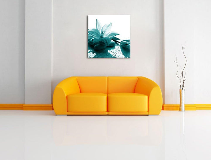 Pixxprint Düstere Lilie mit Zen Steinen, Format: 70x70 auf Leinwand, 70x70