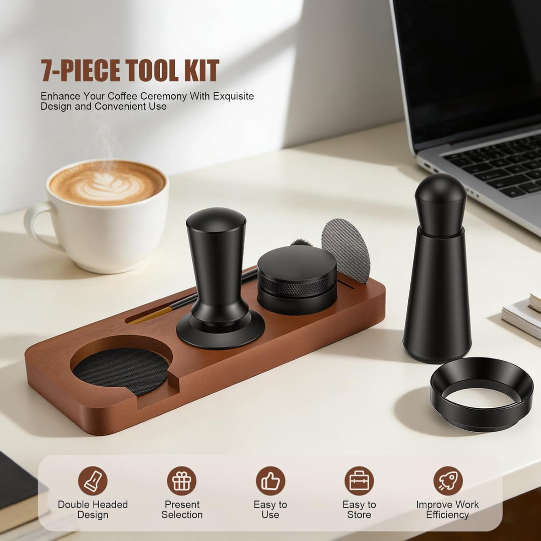 51mm Espresso Tamper 7er Set, Espresso-Tamper-Werkzeuge mit Tamperstation, Distributor, WDT Tool, Do