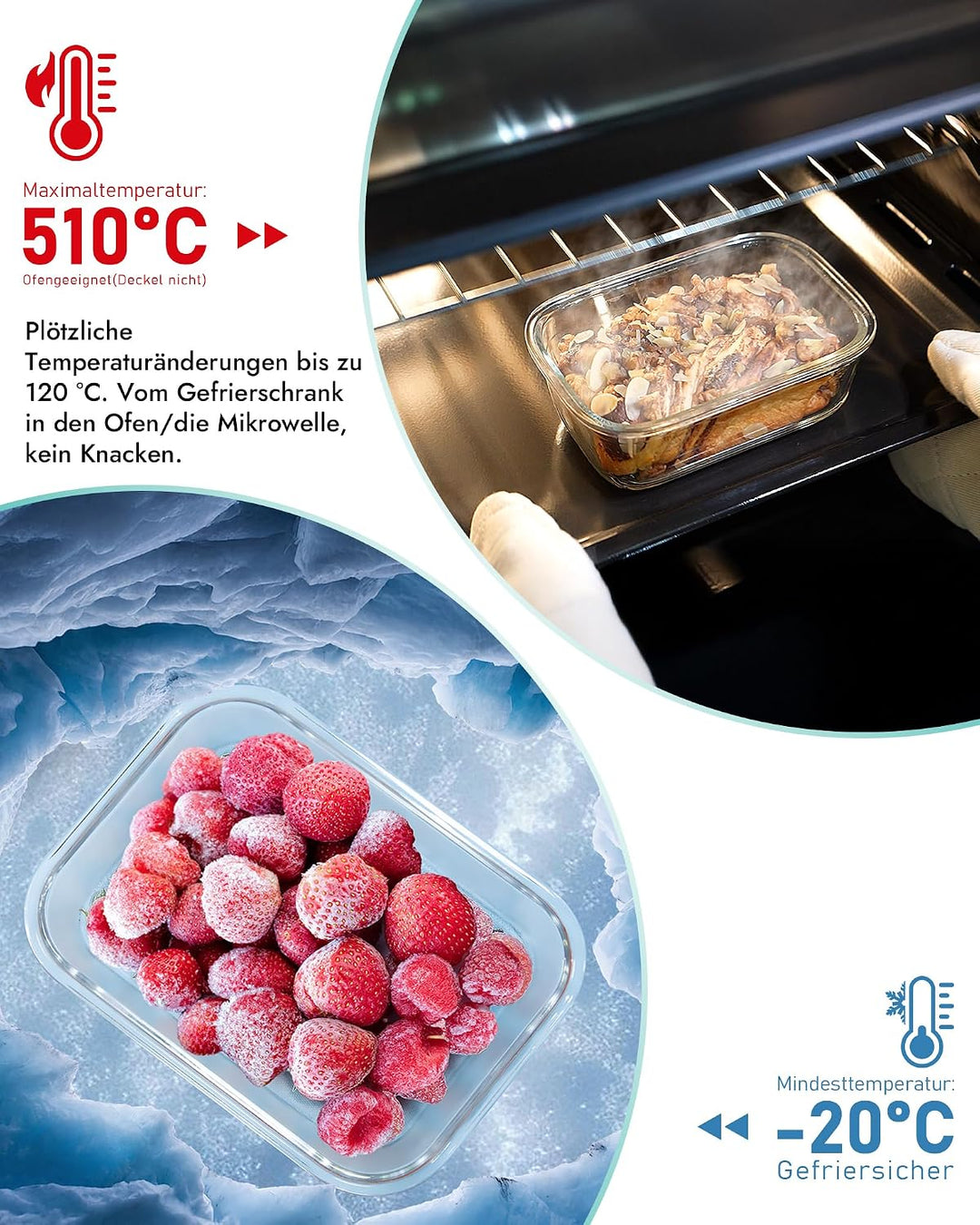 Frischhaltedosen aus Glas 8er-Set – Vorratsbehälter, Ofenfest (-20°C bis 510°C), Luftdichter Verschl