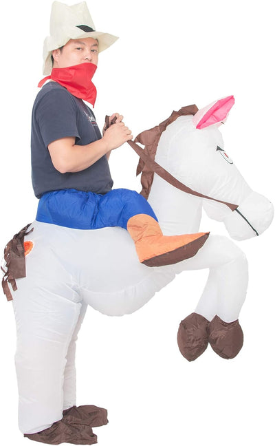 JYZCOS Aufblasbares Cowboy-Kostüm für Erwachsene, Western Pferd Reiter Kostüm Weiss, Weiss