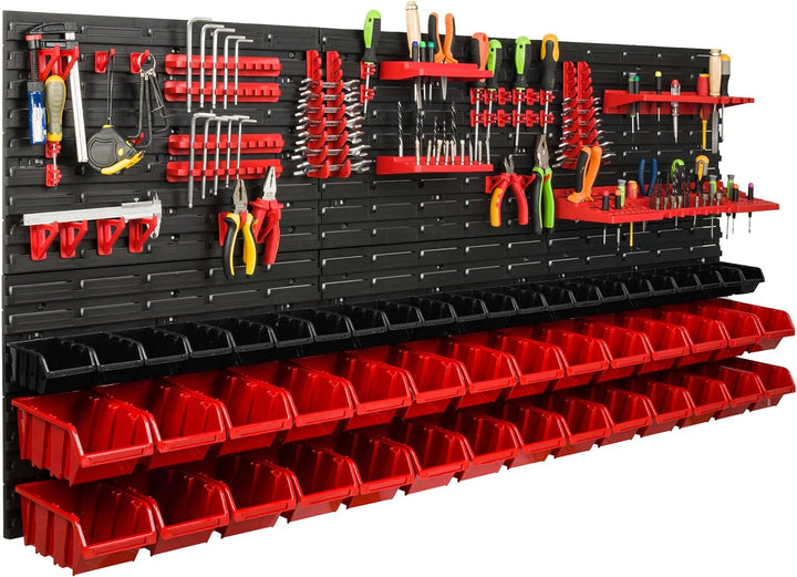Lagersystem Werkstattregal | 172 x 78 cm | 50 stck. Box | Wandregal mit Werkzeughalterungen und Stap