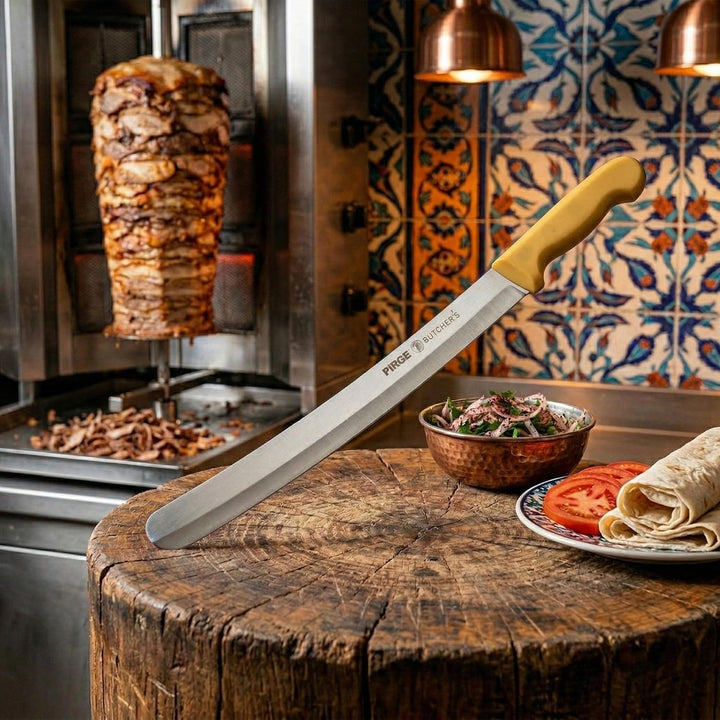 Pirge Butcher's Dönermesser Hohlschliff 50 cm Gelb - Aufschnittmesser - Schärfstes Döner Langmesser