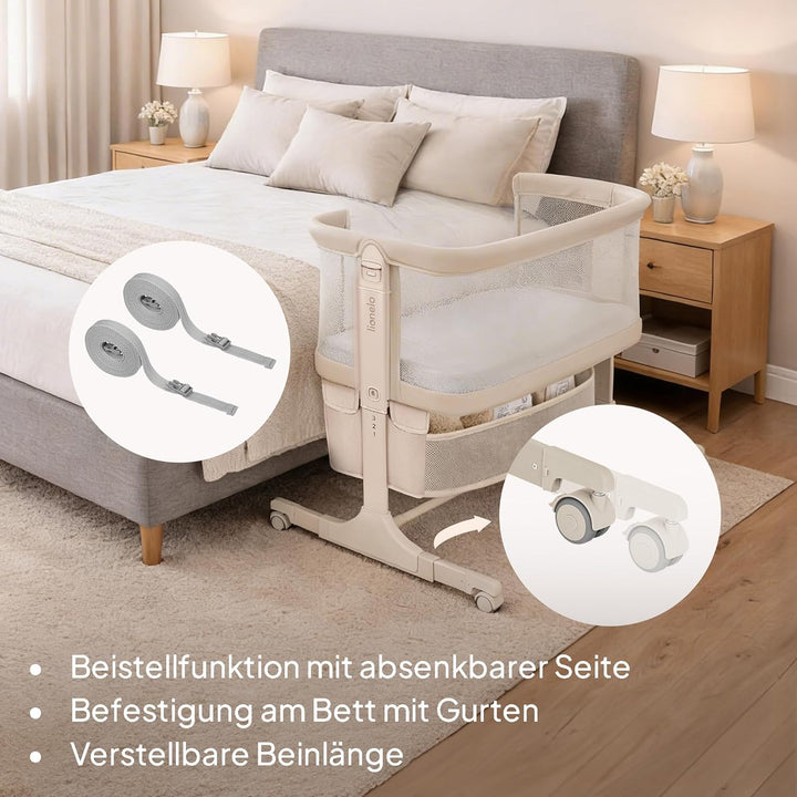Lionelo Jodie Beistellbett 3in1, 6-Fach höhenverstellbar mit Neigungsverstellung für Boxspringbett,