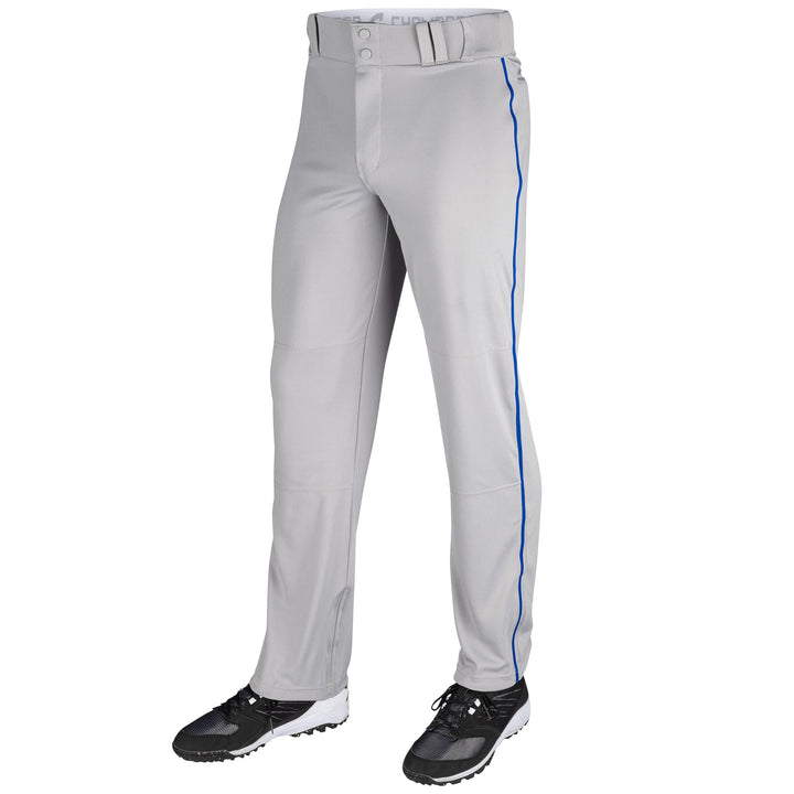 CHAMPRO Baseballhose für Erwachsene, dreifache Krone, offene Unterseite, paspeliert Grau, Royal Pipe