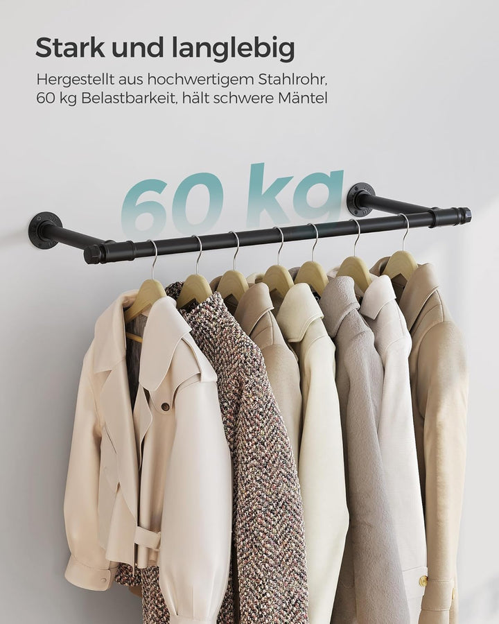SONGMICS Kleiderstange für die Wand, Kleiderständer Wandmontage, Industrie-Design, platzsparend, 30