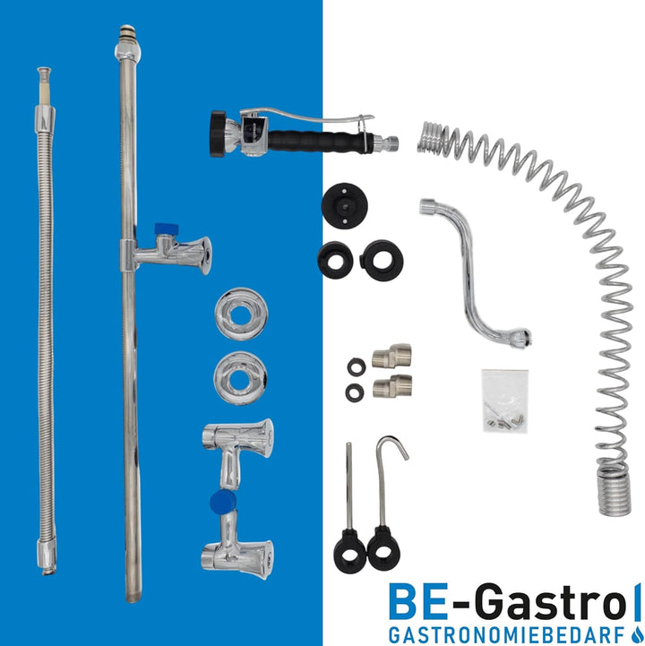 BE-GASTRO I Profi Gastro Geschirrbrause Zweiloch "Premium" Wandarmatur inkl. Wasserhahn, Mischbatter