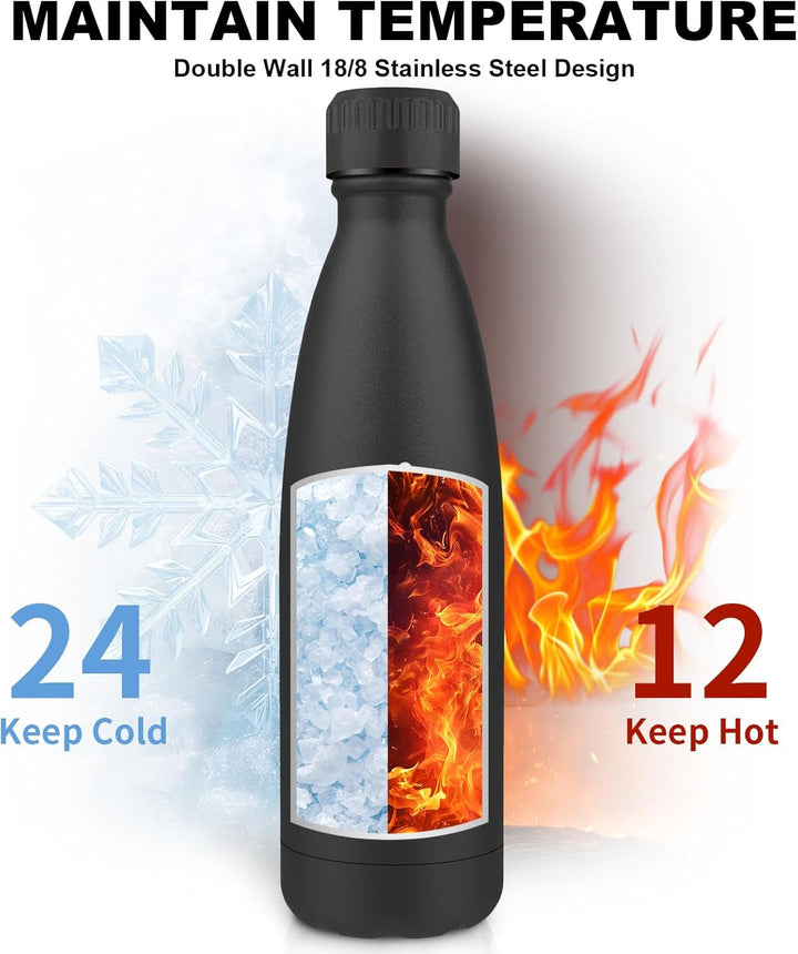 Grsta Trinkflasche Edelstahl, 500ml Thermosflasche, BPA-Frei, Trinkflasche Auslaufsicher, 24h Kalt &