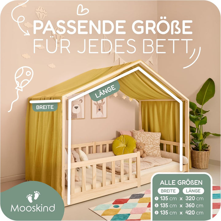 Hausbett Himmel – Aus weichem Musselin in 7 Farben – 100% Bio-Baumwolle – Traumhafte Hausbett Deko &