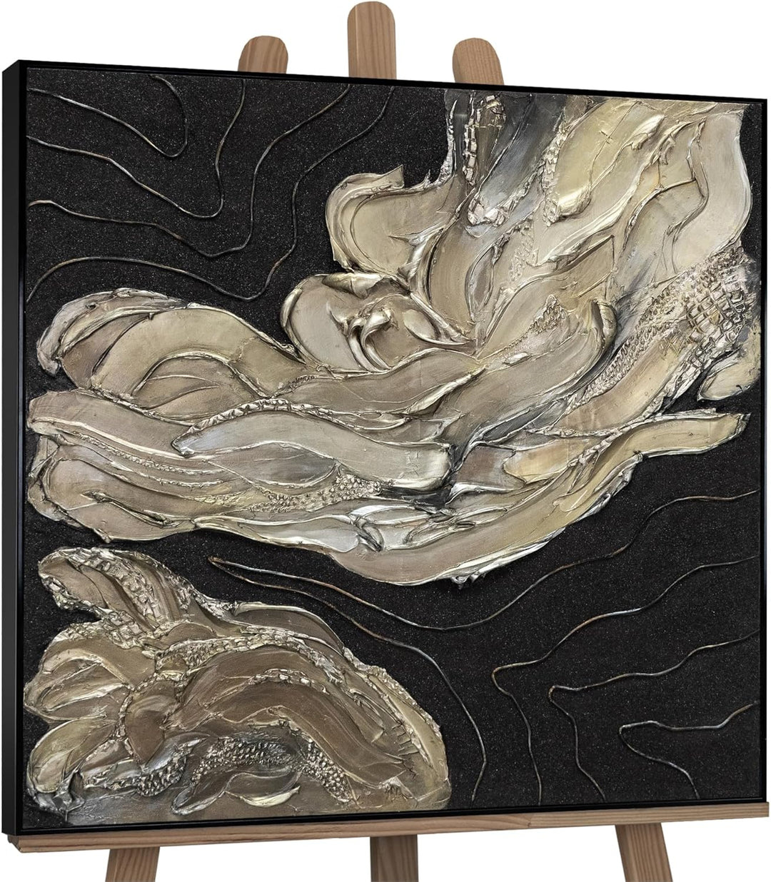 YS-Art Luxus Abstrakt Acryl Gemälde auf Leinwand Blues handgemalt Wandbilder Wohnzimmer modern Wohnd