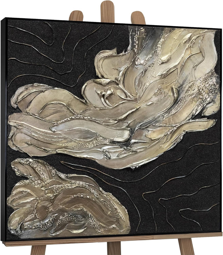 YS-Art Luxus Abstrakt Acryl Gemälde auf Leinwand Blues handgemalt Wandbilder Wohnzimmer modern Wohnd