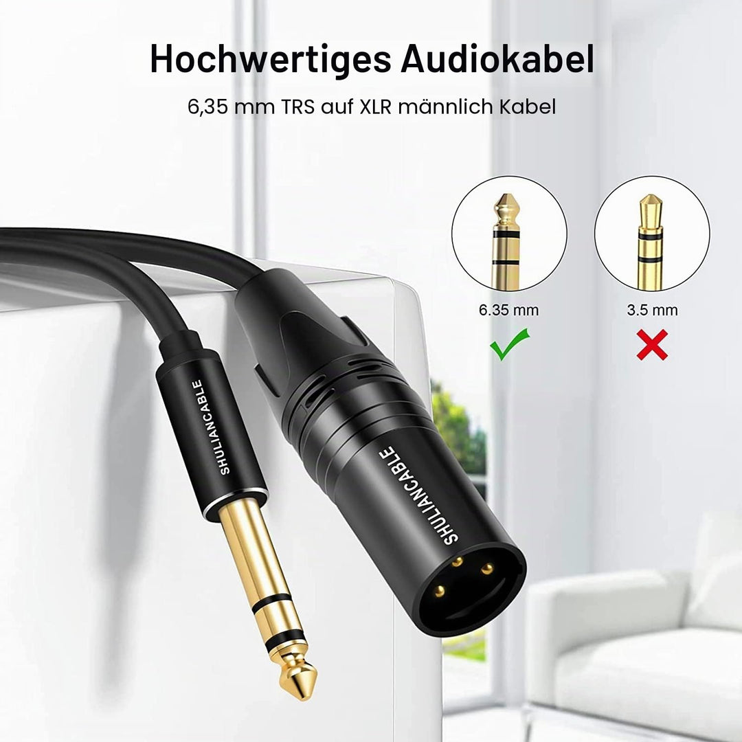 SHULIANCABLE XLR auf Klinke 6,35 mm, 3-pol XLR Kabel Verbindungskabel Patchkabel Stecker auf Stecker