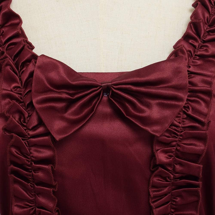GRACEART Damen Langarm Mittelalter Kleid Gothic Viktorianisches Renaissance Maxi Kostüm XL Rot, XL R