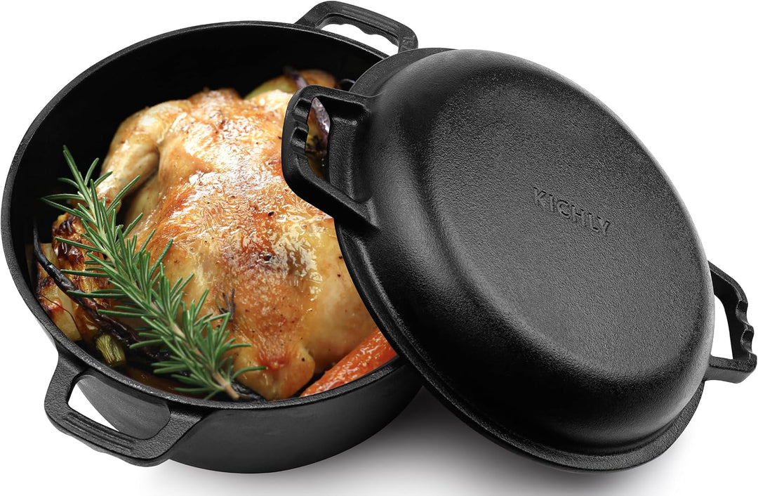 Kichly 2 in 1 Gusseisen Topf Mit Doppelter Zweck Grillpfannendeckel - Vorgewürzter Gusseiserner Dutc