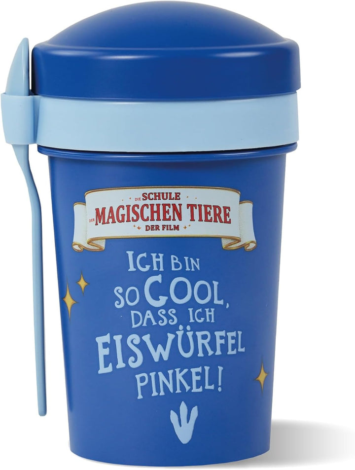 AWAVE Die Schule der Magischen Tiere Müslibecher To Go 540 ml rPET Blau Juri, Becher mit Löffel für