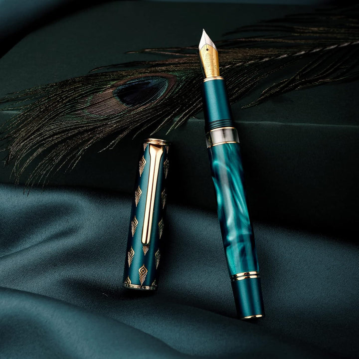 Hongdian N7 Blau Pfau Harz Kolben Füllfederhalter, Iridium Medium Feder Klassischer Stift, Glatt Sch
