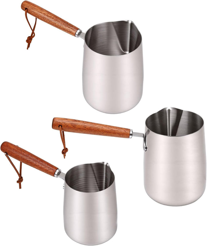Milchaufschäumkrug aus Edelstahl 304 mit Ausguss aus Holzgriff Zum Kaffee-Kunst-Erhitzen von Milch a