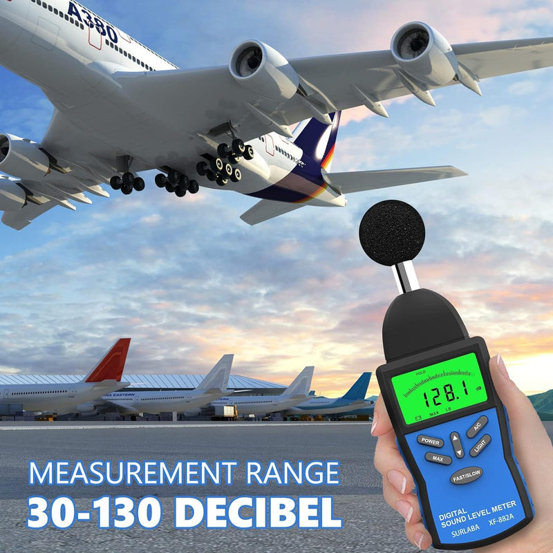 Digitaler Schallpegelmesser, Handheld Dezibelmesser 30-130 dB (A/C), ±1,5 dB Audio Volume Level Test