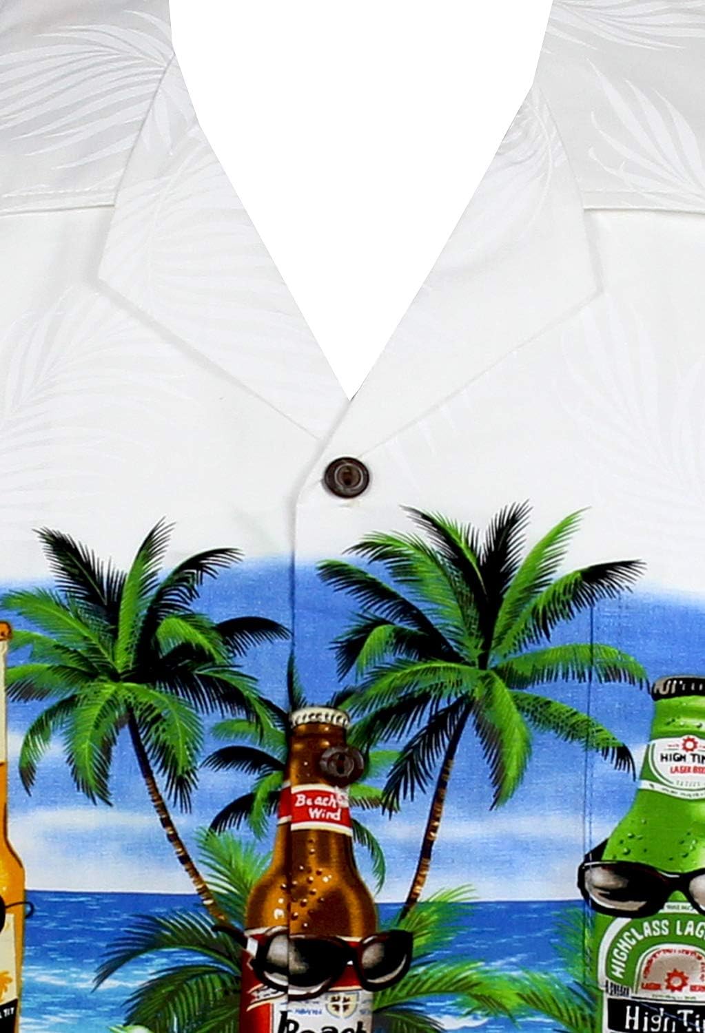 P.L.A. Pacific Legend Original Hawaiihemd, Kurzarm, Bierflaschen Corona Brustdruck, Weiss, XXL