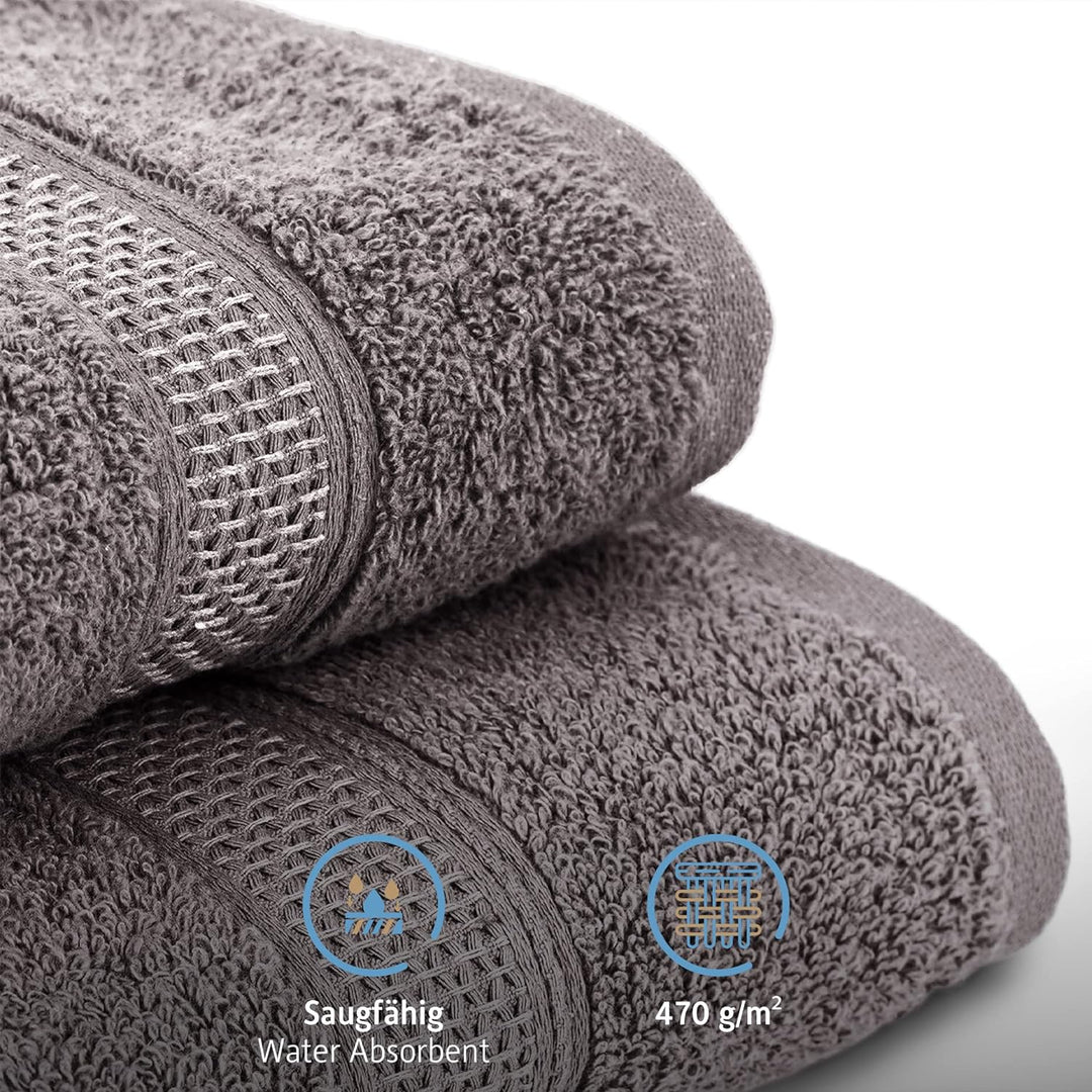 Komfortec 8er Handtücher 50x100 cm Set aus 100% Baumwolle, 470g/m², Frottee, Weich, Anthrazit Grau 8