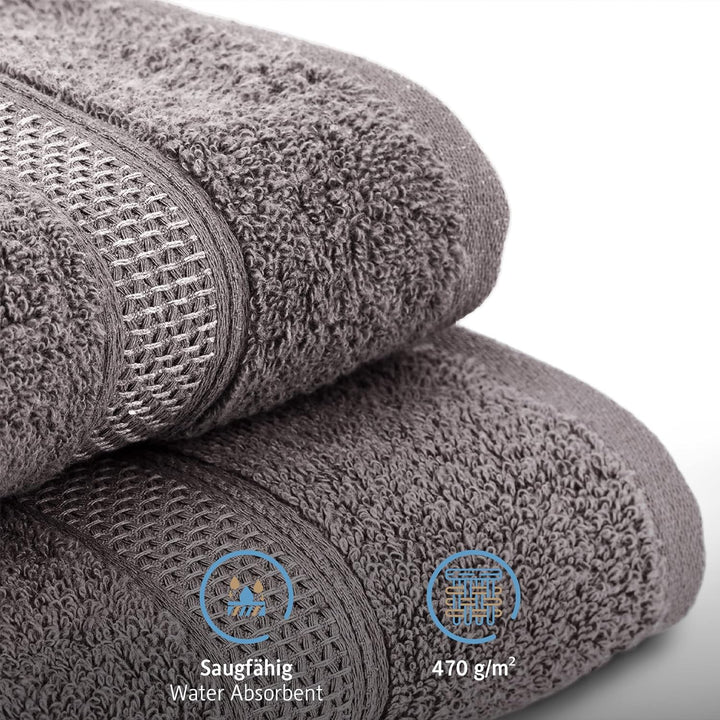 Komfortec 8er Handtücher 50x100 cm Set aus 100% Baumwolle, 470g/m², Frottee, Weich, Anthrazit Grau 8