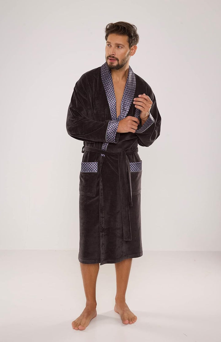 FOREX Lingerie edler und hochwertiger Baumwoll-Bademantel Herren-Mantel im tollen Design XL Graphit-