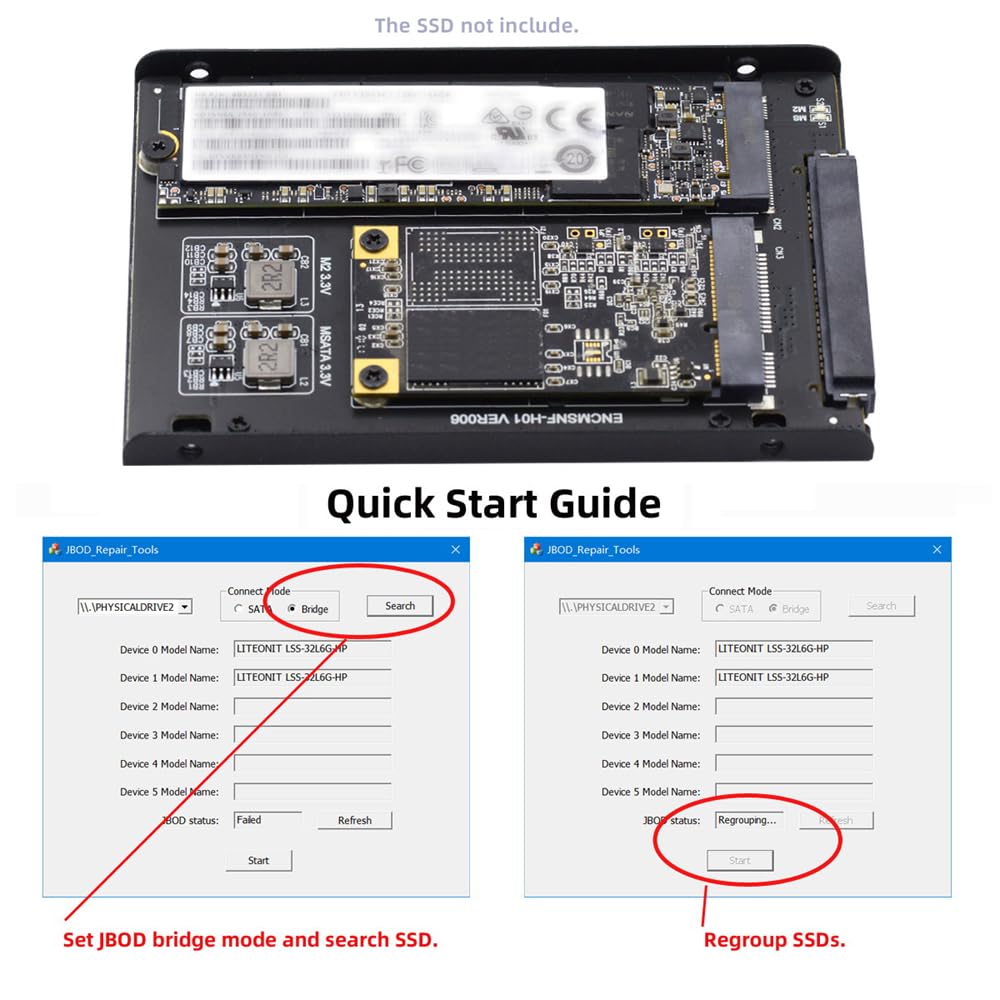 cablecc B+M SSD-Karte Dual MSATA NGFF JBOD Raid0 Span Bridge zu SATA Combo 2,5-Zoll-HDD-Festplatteng