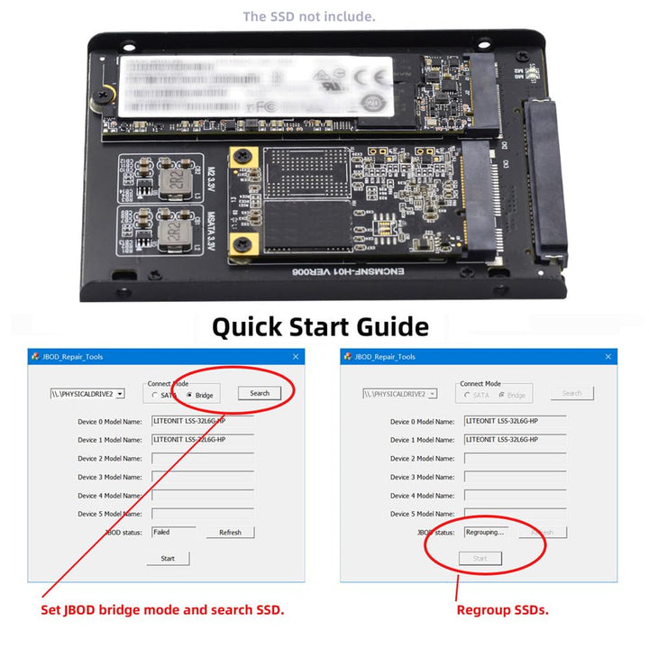 cablecc B+M SSD-Karte Dual MSATA NGFF JBOD Raid0 Span Bridge zu SATA Combo 2,5-Zoll-HDD-Festplatteng