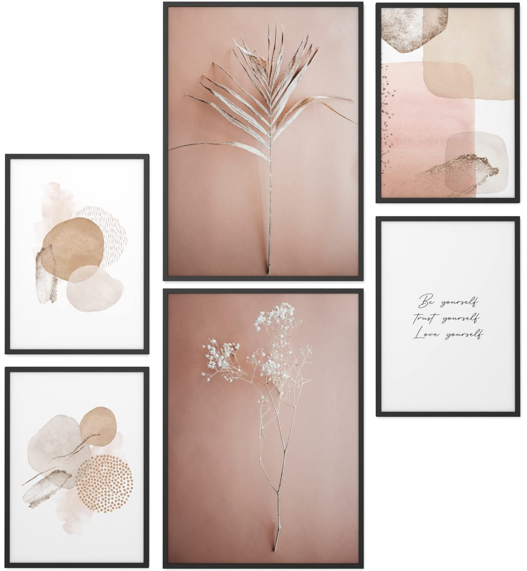 Papierschmiede® XL Mood Poster Set Pampas Rose, Deko Bilder Wohnzimmer, 2x DIN A2 (ca. 59x42) und 4x