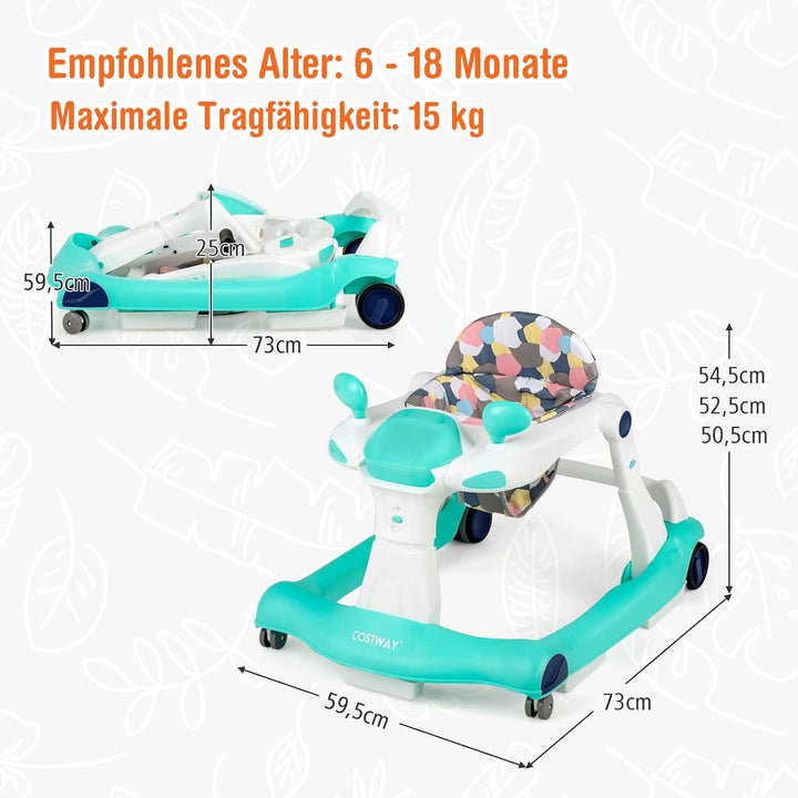 COSTWAY 2-in-1 Lauflernhilfe klappbar, Baby Walker höhenverstellbar, Gehfrei mit Musik & Licht, Lauf