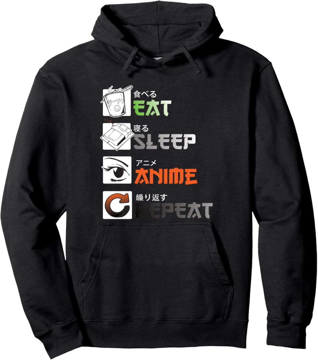 "Eat Sleep Anime Repeat" Manga Geschenk Japan Kanji Pullover Hoodie