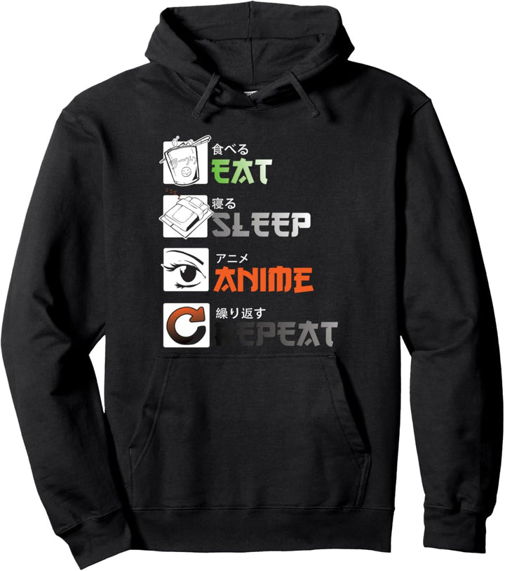 "Eat Sleep Anime Repeat" Manga Geschenk Japan Kanji Pullover Hoodie