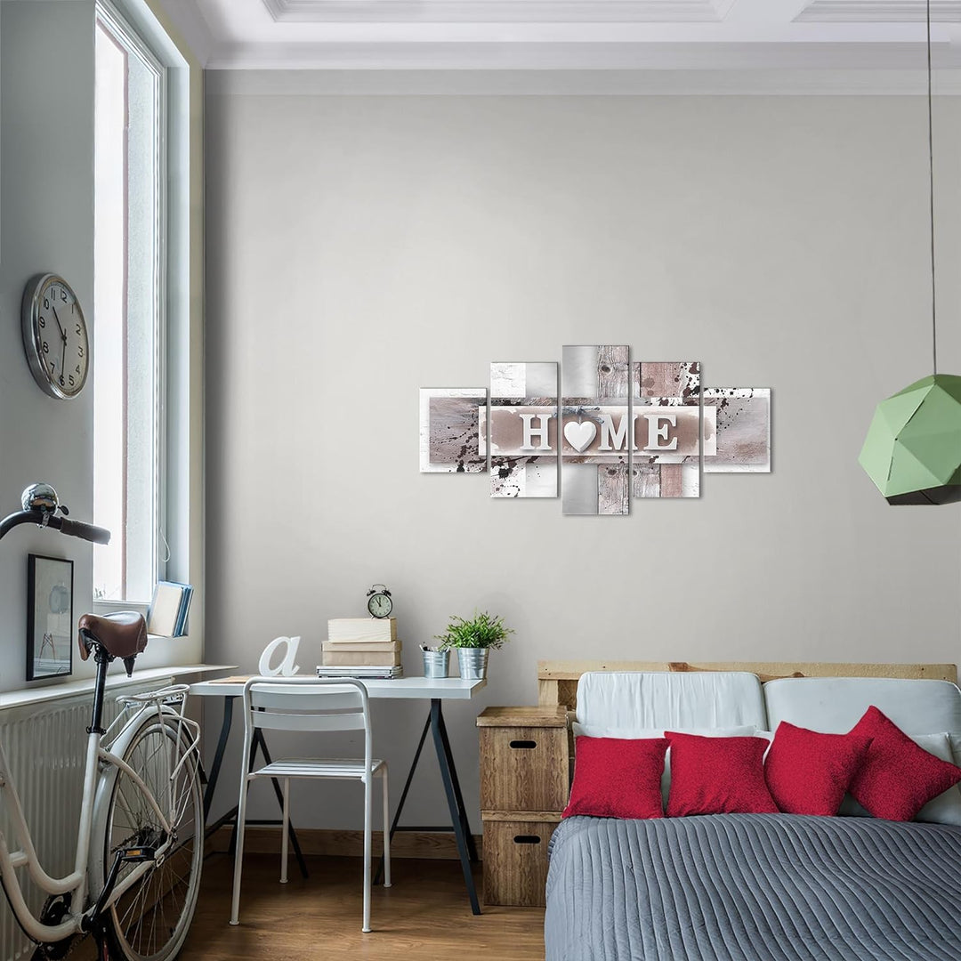 Runa Art Wandbilder Home Herz 5 Teilig Bild auf Vlies Leinwand Deko Wohnzimmer Mit Spruch Grau Rosa