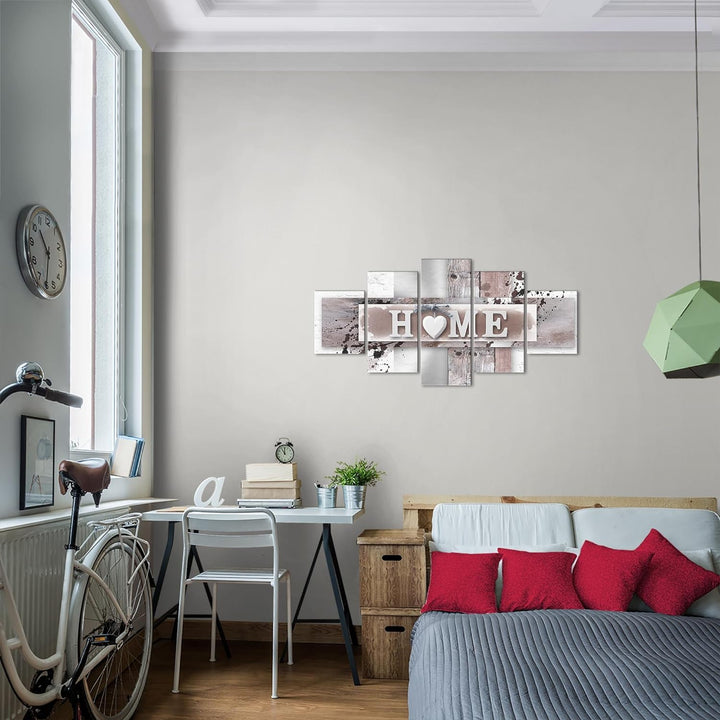 Runa Art Wandbilder Home Herz 5 Teilig Bild auf Vlies Leinwand Deko Wohnzimmer Mit Spruch Grau Rosa