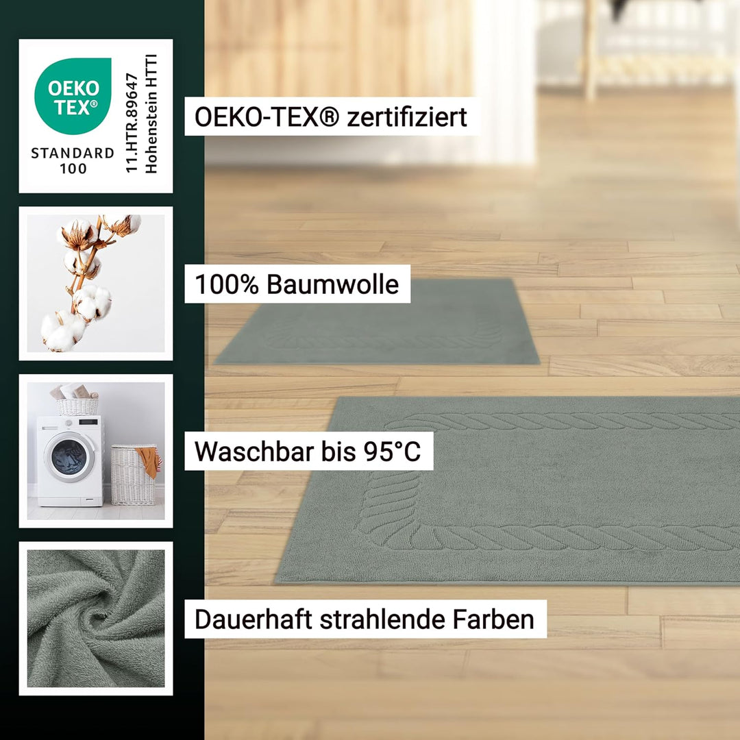 ZOLLNER 2er Set Badematten - weiche und saugstarke Duschvorleger - waschbar bis 95°C - Baumwolle - 5