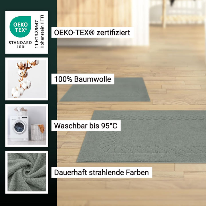 ZOLLNER 2er Set Badematten - weiche und saugstarke Duschvorleger - waschbar bis 95°C - Baumwolle - 5