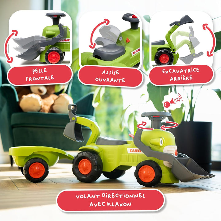 Falk Claas Kindertraktor mit Frontbagger I Rutschauto ab 12 Monaten I aus 90% recyceltem Kunststoff