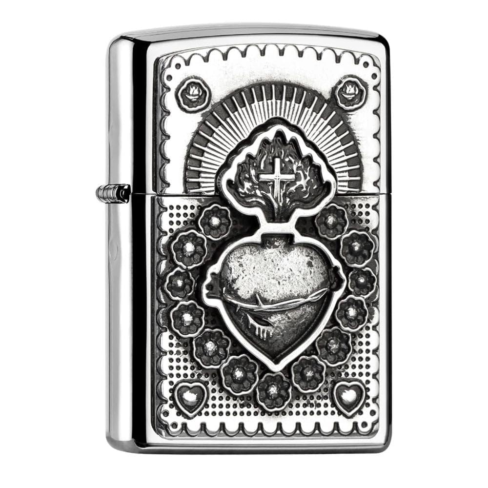 Zippo Sturmfeuerzeug - Mexican Heart, High Polish Chrome, Emblem - Nachfüllbar - Wiederverwendbar -