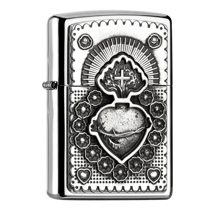 Zippo Sturmfeuerzeug - Mexican Heart, High Polish Chrome, Emblem - Nachfüllbar - Wiederverwendbar -