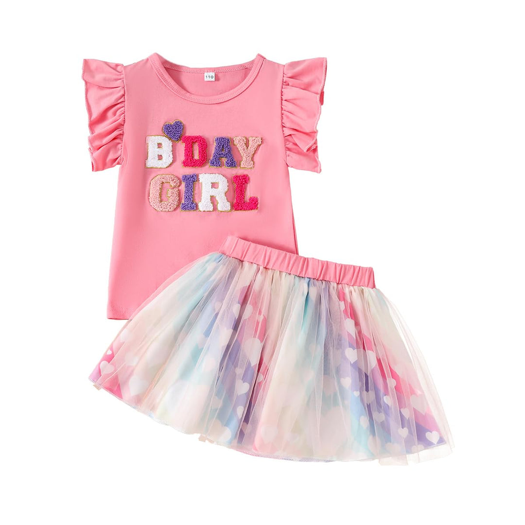 Kleinkind Baby Mädchen Geburtstag Outfit Birthday Girl Buchstabenstickerei T-Shirt Tutu Tüllrock Set