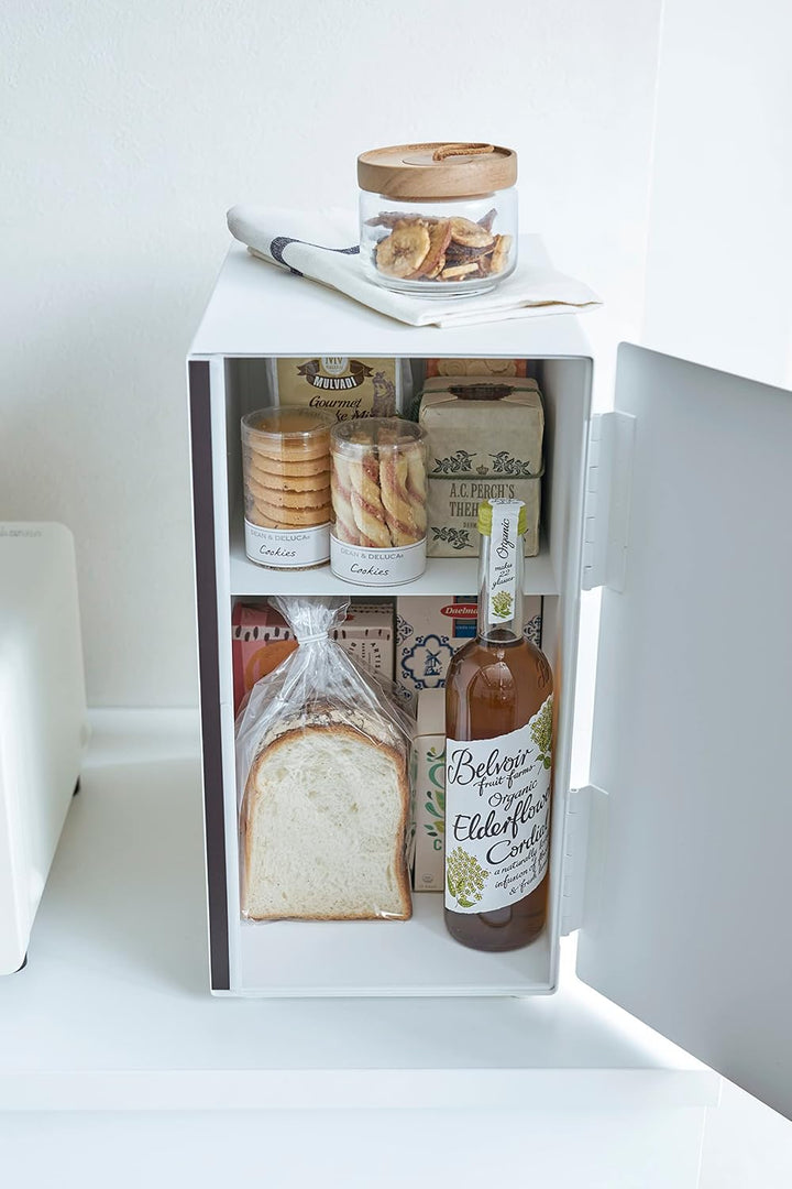 Yamazaki 5682 TOSCA Brotkasten, hochkant, weiss, Stahl/Holz, Minimalistisches Design